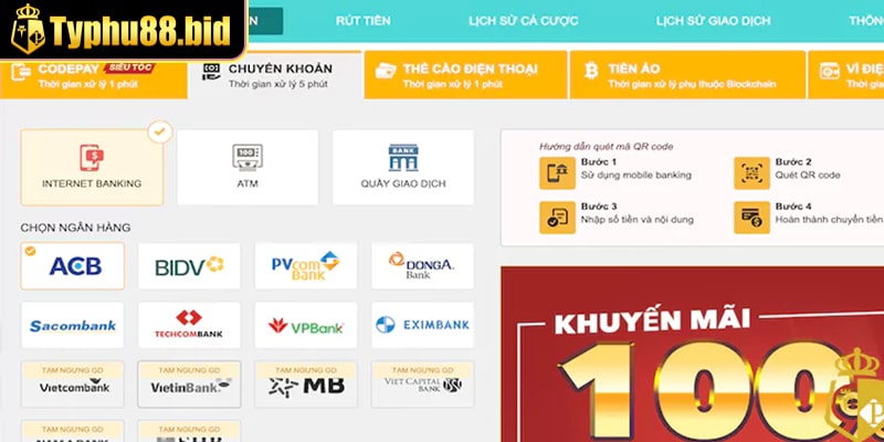 Các phương thức nạp tiền Typhu88