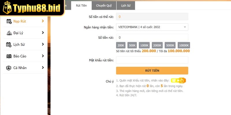 Hướng dẫn tân thủ cách rút tiền Typhu88 chi tiết nhất Hướng dẫn tân thủ cách rút tiền Typhu88 chi tiết nhất